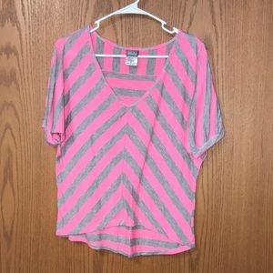 VANITY PINK NEON AND GRAY STRIPED TOP